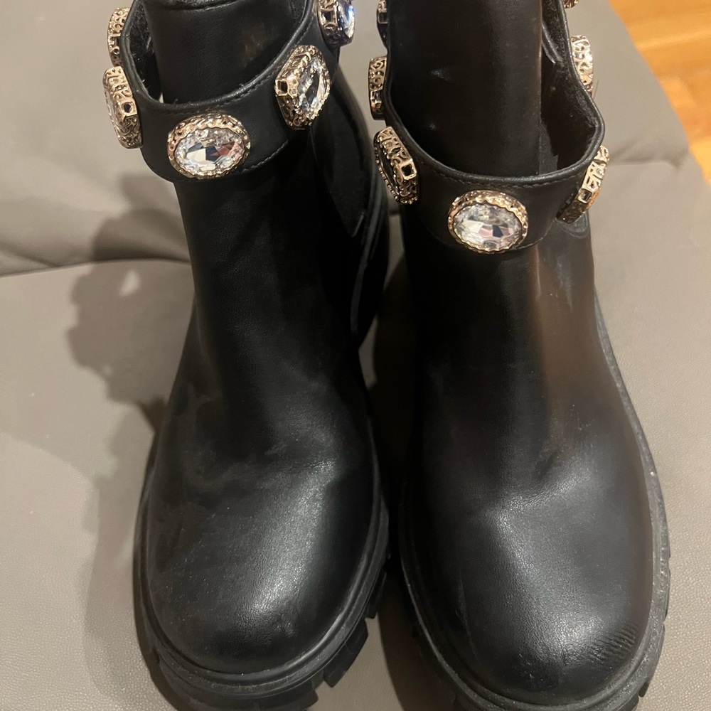 Madden Girl Black Ankle Boots with Gem Details